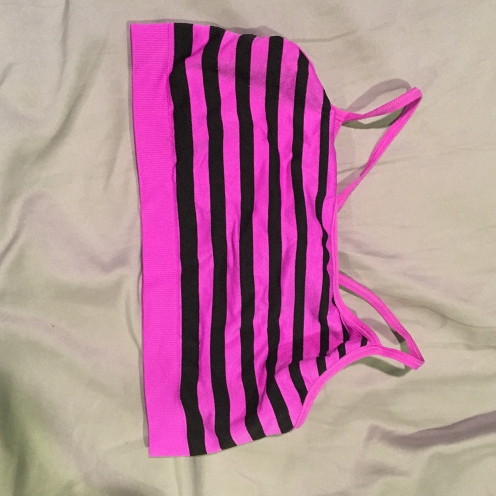 stripped bright purple sports bra